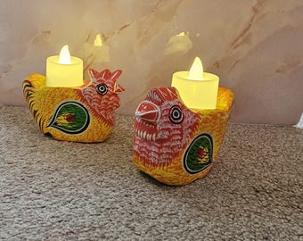 Varanasi Hand Painted Wooden Toy figurine | LED Light Restaurant Decor l Squirrel, Owl, Tortoise, Elephant & Chicken l Banaras Toy | Gifts