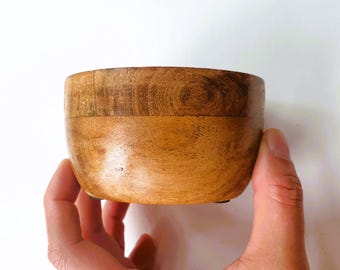 Chunky Shallow Wooden 4" Serving Bowl | Side dishes, Tapas, Dry fruits, Sauces or Snacks | Planter Pots | Kitchen Dining l D10xH5.5cm
