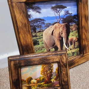 13 inch Large Solid Oak Wood Aged Reclaimed Chunky Photo Frame l Vintage Style Wall Display l Rustic Picture frame l Photo Size 8 x 10 inch