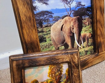 13 inch Large Solid Oak Wood Aged Reclaimed Chunky Photo Frame l Vintage Style Wall Display l Rustic Picture frame l Photo Size 8 x 10 inch
