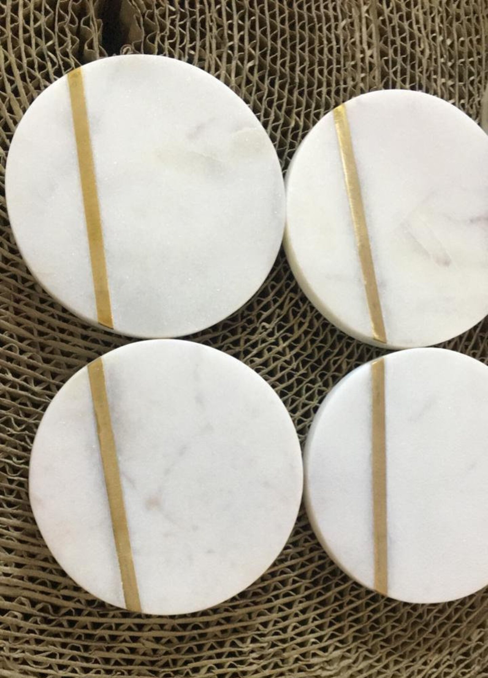 Natural White Marble with Golden strip Coaster Set with Etsy