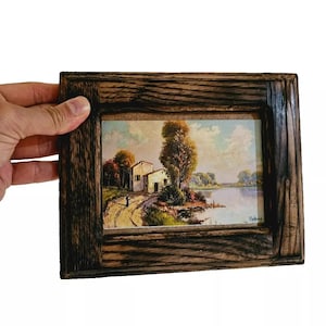 Rare Solid Oak Wood Aged Reclaimed photo Chunky Frame l Vintage Style Portrait Display l Rustic Picture frame l Wall Hanging l L5X3.5&quot;/L6X4&quot;