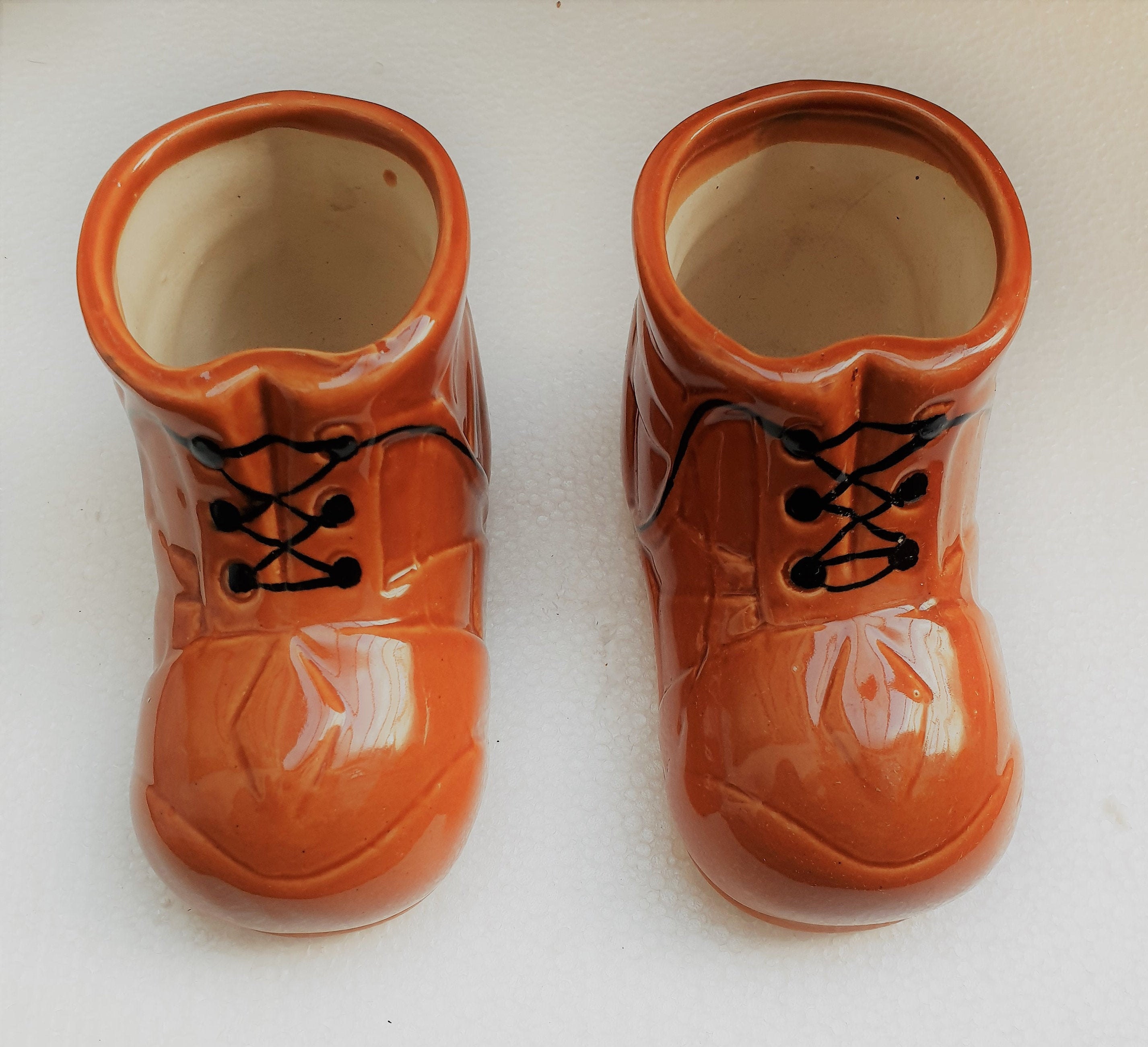 Ceramic Pottery Shoe Planter pot Set of 2 Brown Boots Etsy