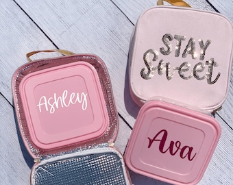Personalized Pink Lunchbox, Custom Sandwich Container, Back to School
