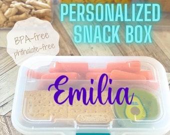 Personalized BPA Free Snack Box Container, Kids Travel Snack Holder, Snack Kit, Lunchbox, On The Go Snacks, Daycare Snack Container