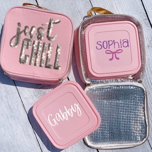 Personalized Pink Lunchbox, Custom Back to School Sandwich Container, Monogrammed Lunchbox, Pink Glitter Custom Lunch box