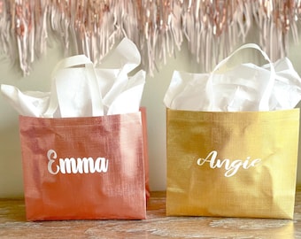 Personalized Rose Gold Gift Bag, Holographic Bachelorette Tote