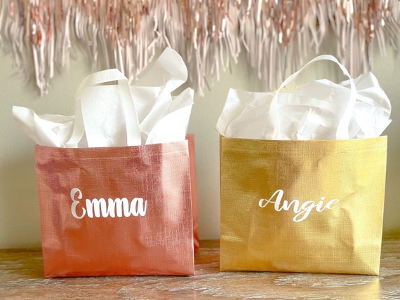 Personalized Rose Gold Gift Bag, Holographic Bachelorette Tote