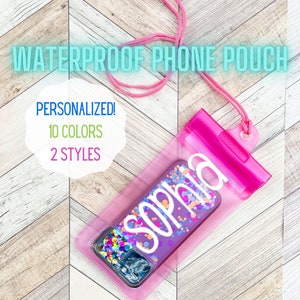 Gepersonaliseerde waterdichte telefoonhoes, telefoonzakje strand of zwembad, waterdicht telefoonkoord, op maat gemaakte droge tas voor accessoires