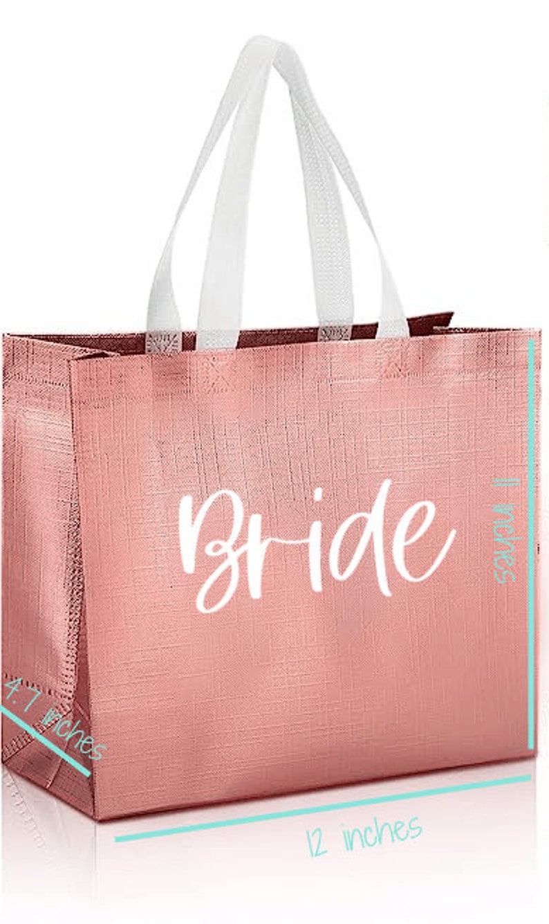 Personlig roséguld presentpåse, holografisk möhippa-tote bild 6