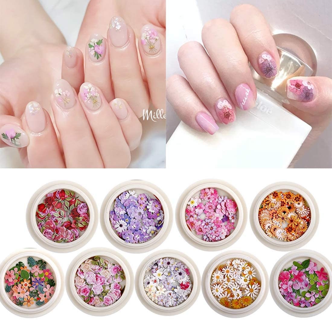 3D Flower Nail Stickers 450Pcs Holographic Simulation Flower | Etsy