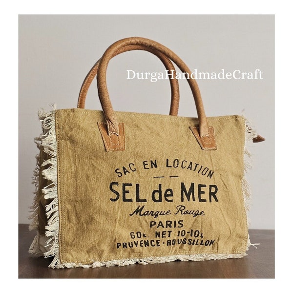 Sel De Mer Upcycled Canvas Tote Bags, Canvas Shoulder Handbag for Women