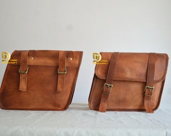 Handmade Leather Bike Bag, Saddle Panniers, leather Motorcycle Bag, Right Left leather Bag ,Set Of 2 Bag