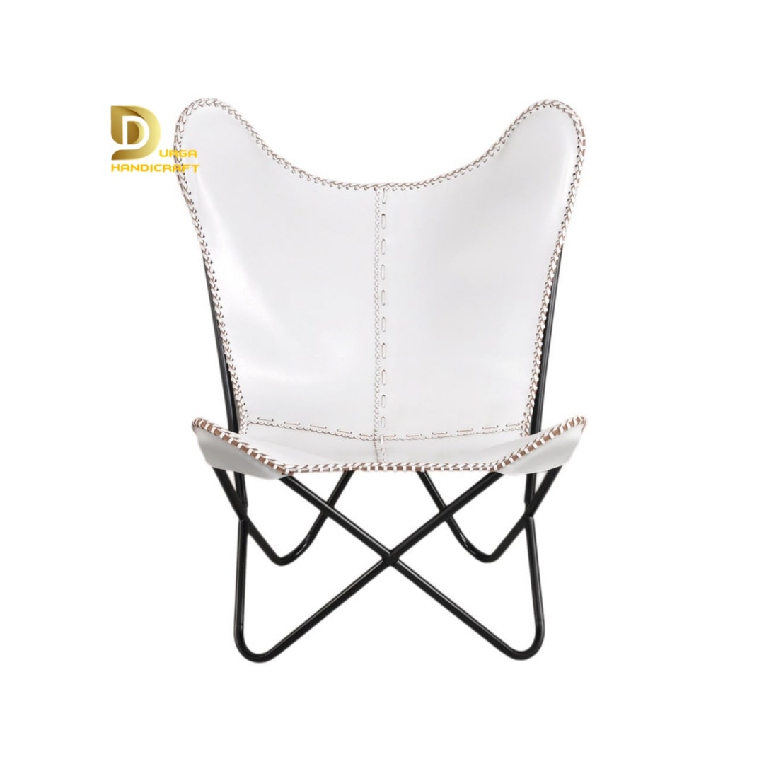White Butterfly Chair, Handmade Genuine Leather Butterfly Chair Leather