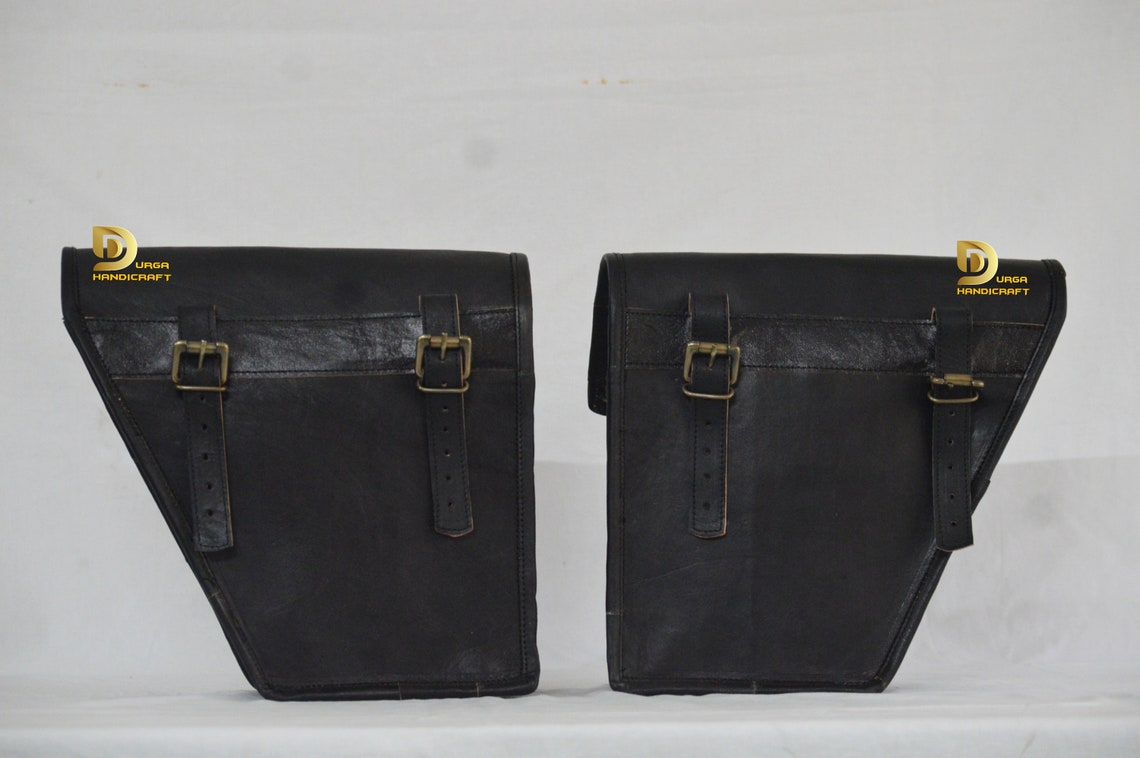 Handmade black leather Motorcycle bag Saddle bag set of 2 Etsy