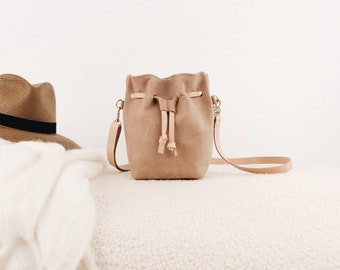 Bucket Bag Small, Sand Colored, Bucket Bag, Crossbody Leather, Leather Bag Small, Shoulder Bag Natural Leather, Organic Leather, Handbag, ULAH MINI