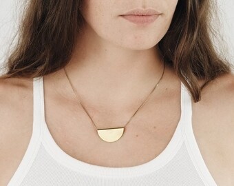 Semicircle necklace, gold necklace, statement jewelry, semicircle pendant, layering necklace, bridal jewelry, bridesmaid, brass, HULO NECKLACE