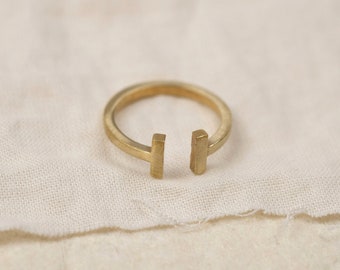Ring, Minimalist, Jewelry, Filigree, Geometric, Gold, Brass, Design, Boho, Chic, Dainty, Gift for Her, Bar, T BAR RING