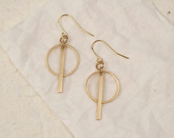 Geometric earrings with circle and bar, minimalist, boho jewelry, statement earrings, Valentine's Day gift, delicate jewelry, OKU HOOKS