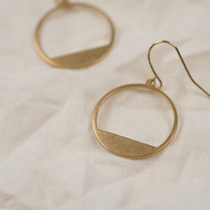 Minimalist earrings, Round pendant, Filigree earrings, Brass, Geometric earrings, SUNSET HOOKS image 2