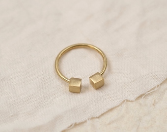 Sustainable Jewelry, Brass Open Gold Ring, Cube, Geometric, Minimalist, Adjustable, Sustainable, Valentine's Day, CUBE RING