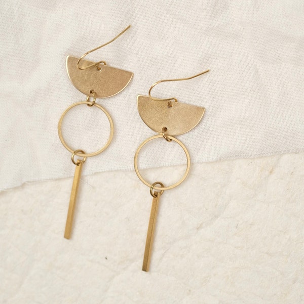 Long earrings gold, hanging earrings, boho earrings, vintage jewelry, geometric, gift for her, delicate, geometric earrings, FINNY HOOKS