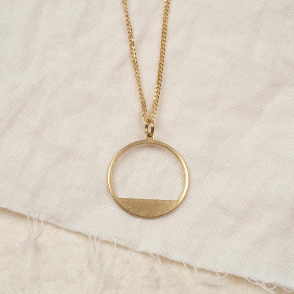 Geometric Necklace, Necklace with Circle, Necklace Gold, Dainty Necklace, Gold Circle, Brass Jewelry, Filigree, SUNSET NECKLACE