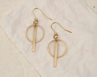 Vintage Jewelry, Minimalist Earrings, Circle with Bar, Filigree Earrings, Small Gift, Ear Hooks, Gift for Her, OKU HOOKS