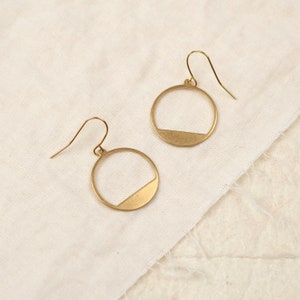 Minimalist earrings, Round pendant, Filigree earrings, Brass, Geometric earrings, SUNSET HOOKS image 1