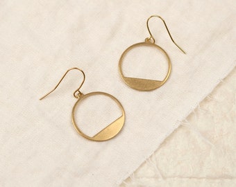 Minimalist earrings, Round pendant, Filigree earrings, Brass, Geometric earrings, SUNSET HOOKS