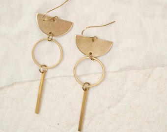 Gold Earrings, Long Statement Ear Hooks, Valentine's Day, Gift for Her, Geometric Earrings, FINNY HOOKS