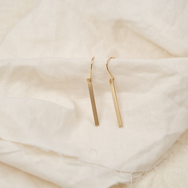 Simple gold earrings with bar pendant, wedding, delicate earrings, gift for her, DASH HOOKS