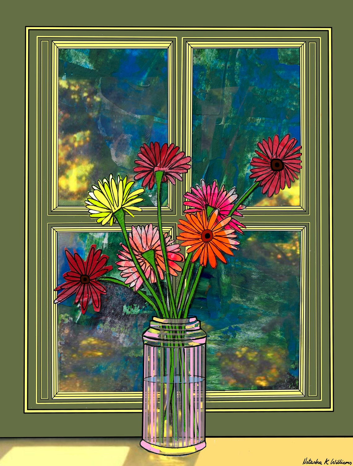 Still Life Gerbera's Flower Vase Abstract Painting Fine - Etsy