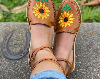 Sandali Huarache in pelle fatti a mano - Scarpe basse da donna messicane
