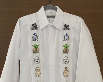 Star Wars Men Guayabera Cross Stitch Embroider | Guayabera de Lino hecha a mano.