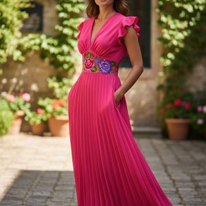 women's elegant mexican dresses Elegante Embroidered Mexican Dress Plus Size (XL) / Black main image 0