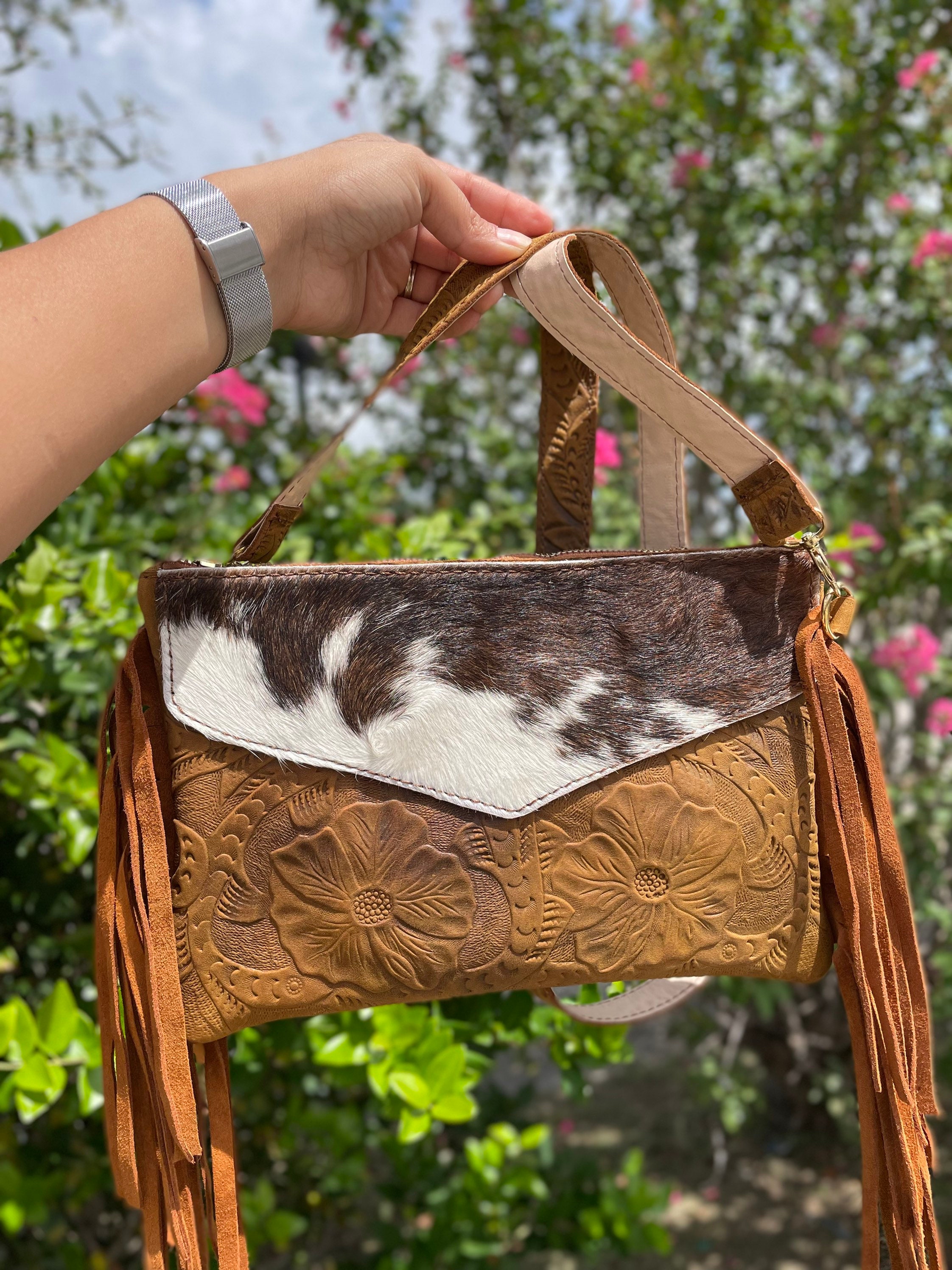 Western Cowhide Crossbody With Fringe 