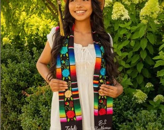 Stola di laurea personalizzata con fiori/sarape ricamati a mano