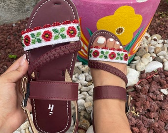 Mexikanische Perlen Huaraches, Huarache de Chaquira, Ledersandalen