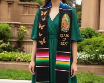 Embroidered Butterfly Mexican Sarape Graduation Stole/ Any Year Available