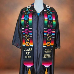 Hand Embroidered Flowers/Mexican Sarape Graduation Stole Personalized/LIMITED QUANTITY