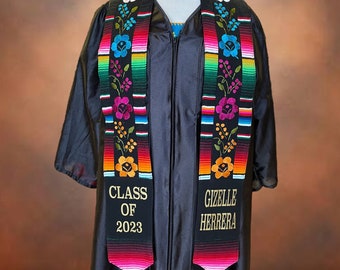 Hand Embroidered Flowers/Mexican Sarape Graduation Stole Personalized/LIMITED QUANTITY