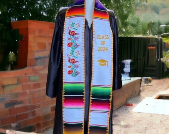 Floral with Trim Graduation Stole Class of 2024 Embroidered Personalized  Sarape Graduation Stole