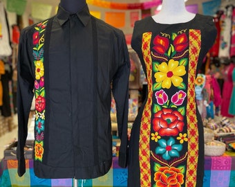 Mexican Oaxacan Dress & Men Guayabera Isthmus Embroidery
