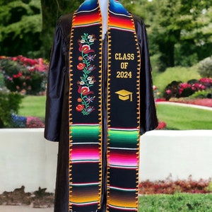 Floral with Trim Graduation Stole Class of 2024 Embroidered Personalized  Sarape Graduation Stole