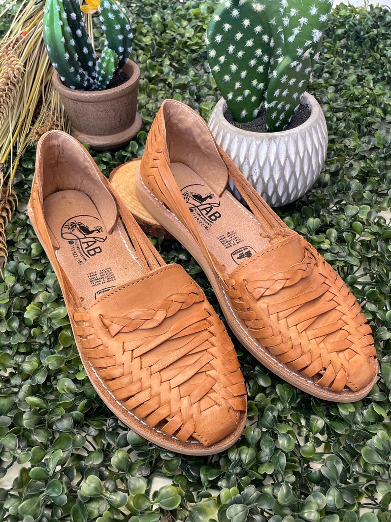 Sandalias Huarache de cuero hechas a mano - Bailarinas tejidas mexicanas imagen 3