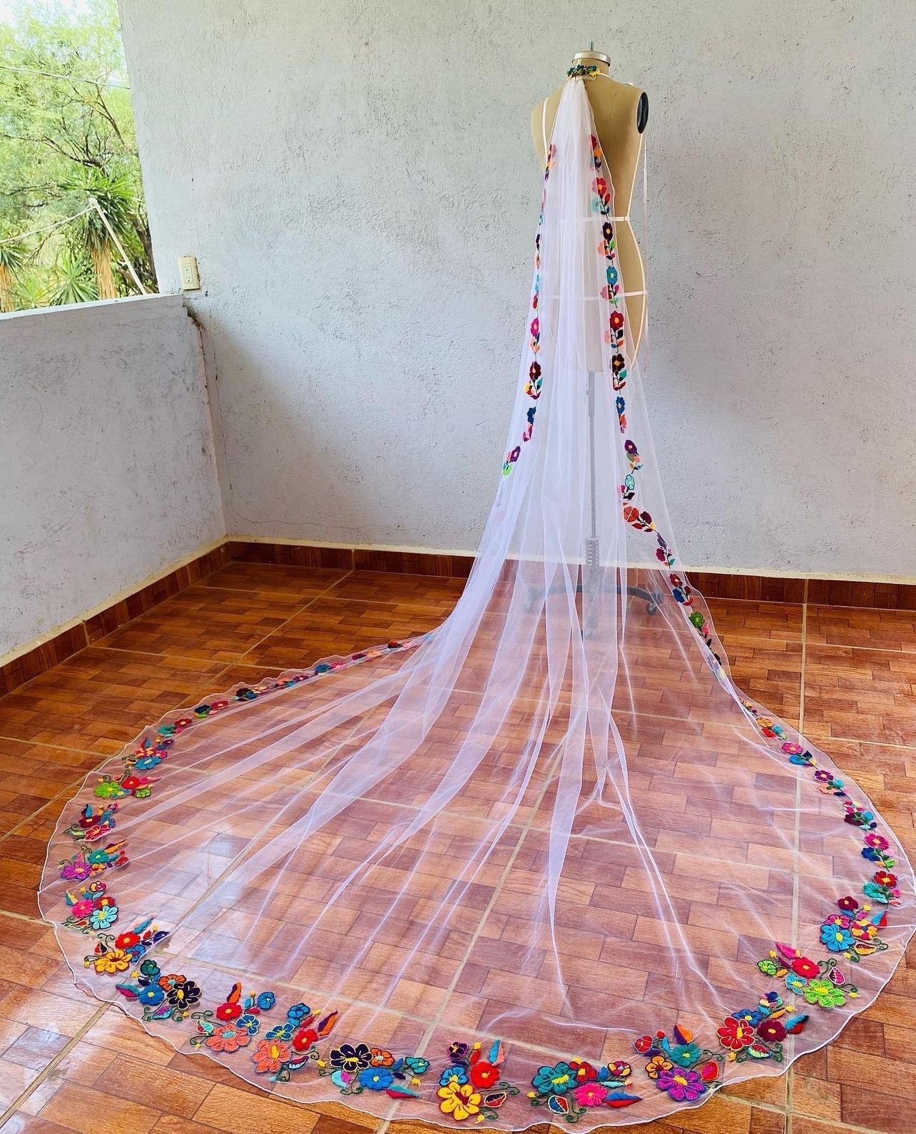Floral Embroidered Wedding Veil; Velo Mexicano - Etsy