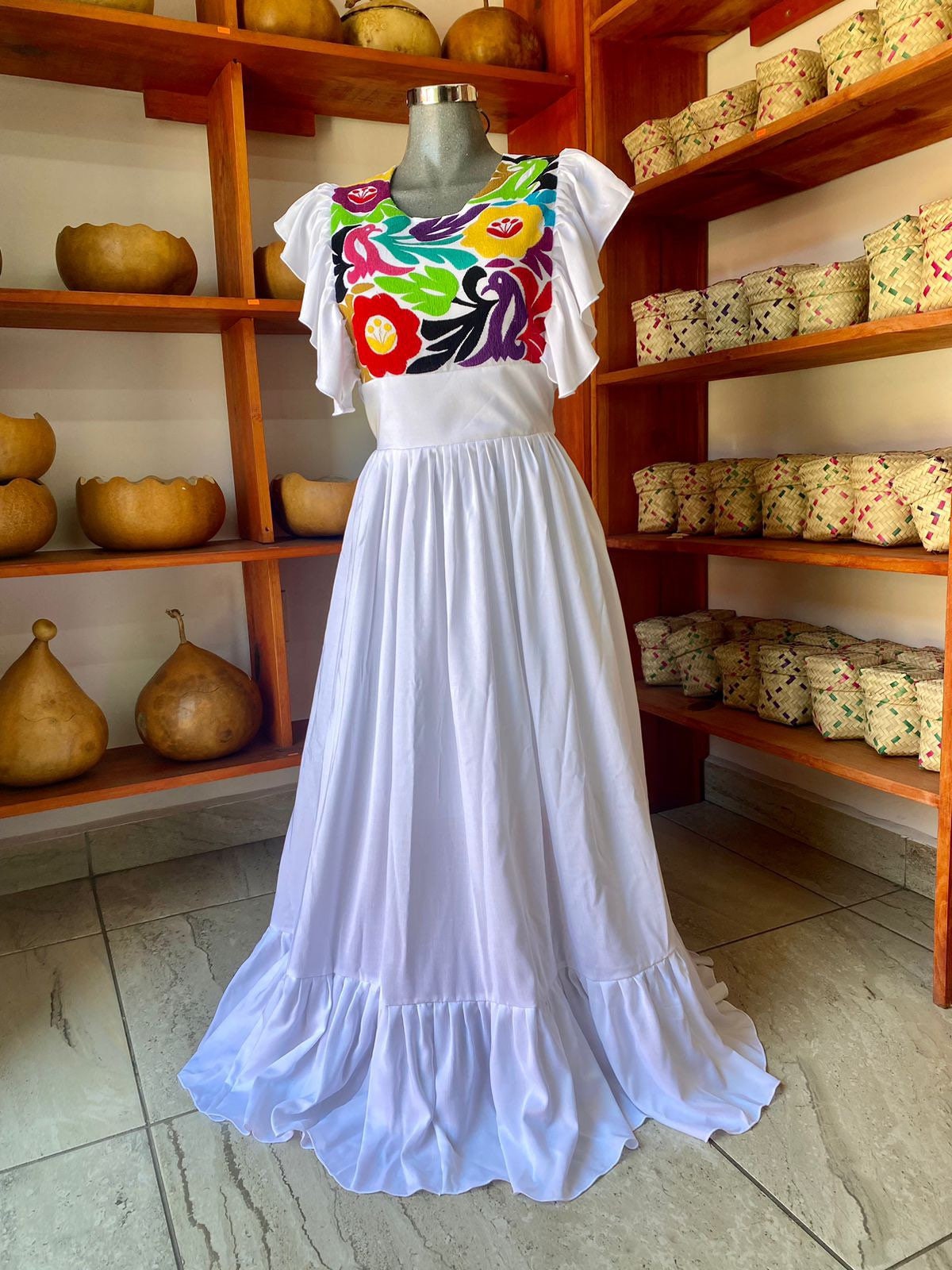  Vestido bordado mexicano de México, vestidos mexicanos  tradicionales bordados, tipico artesanal, auténtico, Azulr77310 : Ropa,  Zapatos y Joyería