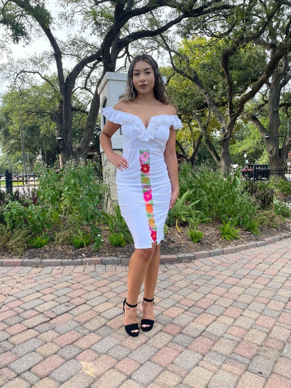 Mexican Floral Embroidered Dress. Traditional Mexican Dress Etsy