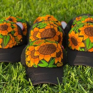 Artesanal Sunflower Embroidered Caps
